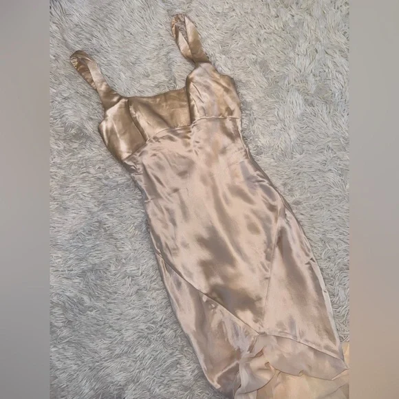 NWOT HOUSE OF CB 'Vittoria' Champagne Chiffon Floor Length Gown sz XS - Picture 6 of 11